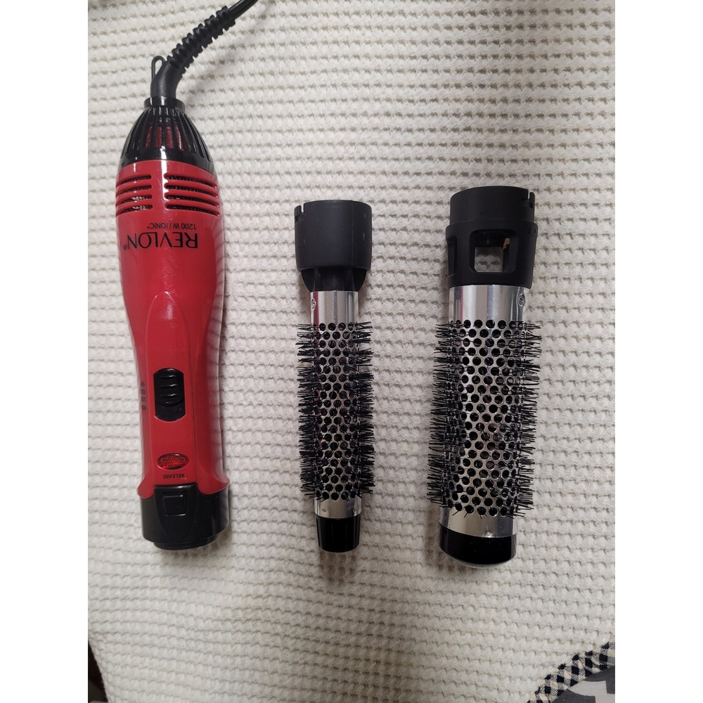 Revlon 1200W Ionic Hot Air Styler Red Hair Dryer Brush with 2 Attachments